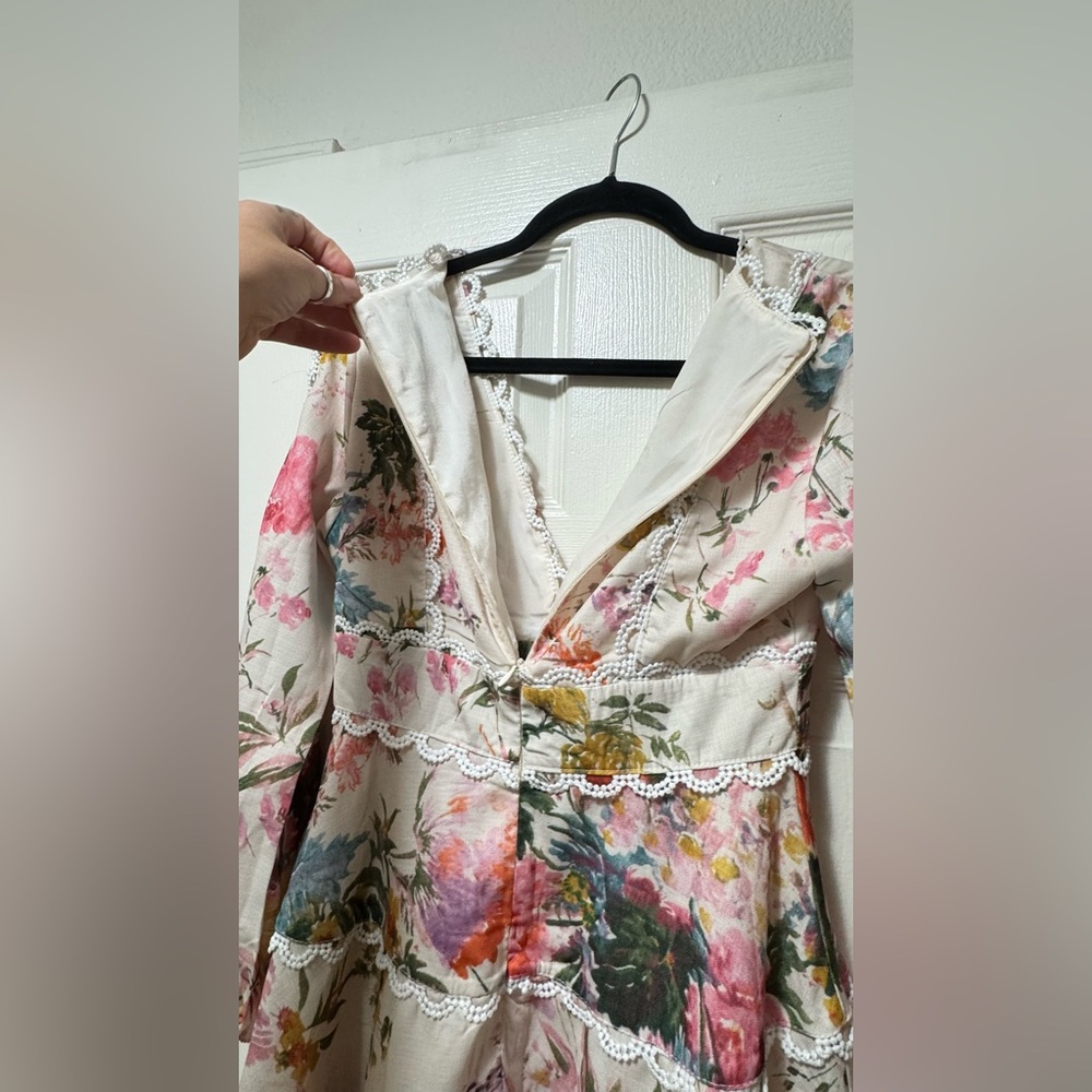 Chicwish Cream Floral Lace-Trim Mini Dress with Pink & Yellow Bouquet - Picture 7 of 8